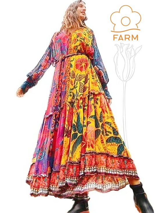 FARM Rio Dresses & Skirts - FARM RIO Mixed Prints Button Down Maxi Dress In Mix Print